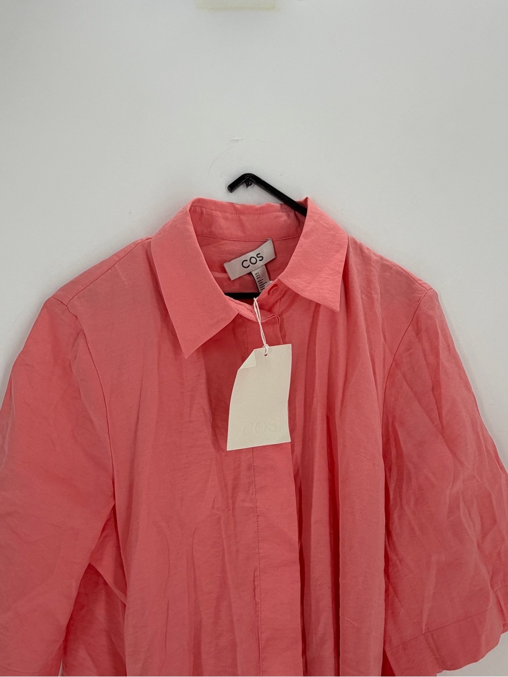Cos Belted Short Sleeve Button Placket Midi Shirt Dress In Light Pink